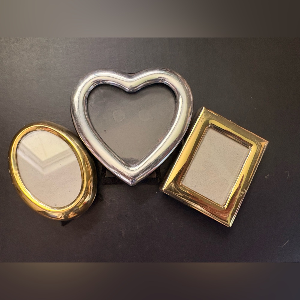 Vintage Set of 3 Decorative Metal Mini Frames - Gold & Silver